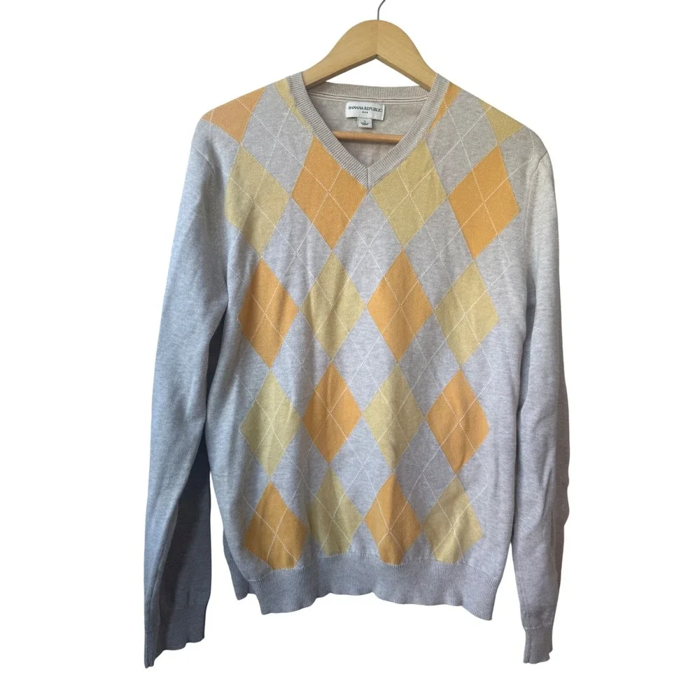 Banana Republic Mens Argyle Sweater Size‎ S Preppy Academia Old Money Heritage